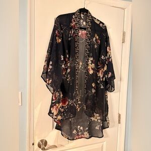 Xhilaration Navy Floral Sheer Blouse